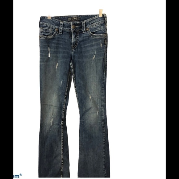 Silver Suki Boot Cut Jean Size 26X32 Blue Stretch Distressed - Picture 1 of 4